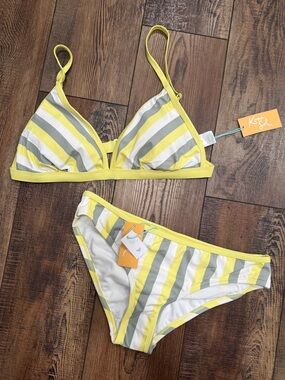 Kona Sol Yellow, Gray & White Striped Bikini Set